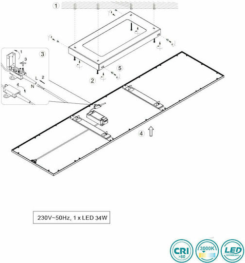 Trio Lighting Parallelogramm Vertieft LED Panel 34W mit Warmes Weiß Licht 3000K