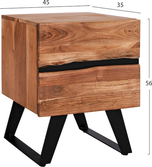 Alicia Wooden Bedside Table with Metallic Legs Ακακία 45x35x56cm