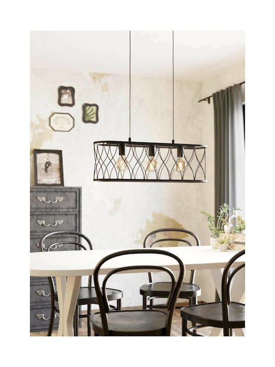 Eglo Giltspur Pendant Light Three-Light Grid for Socket E27 Black