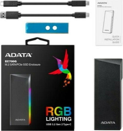 Adata EC700G Твърд диск кутия M.2 PCI Express NVMe с връзка Type-C в Черен цвят