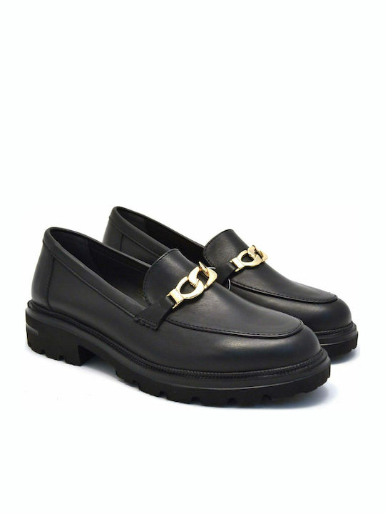 Leather Women's Moccasins in Black Color