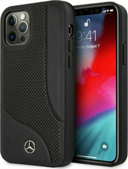 Mercedes-Benz Hardcase Leather Perforated Umschlag Rückseite Leder Schwarz (iPhone 12 Pro Max)