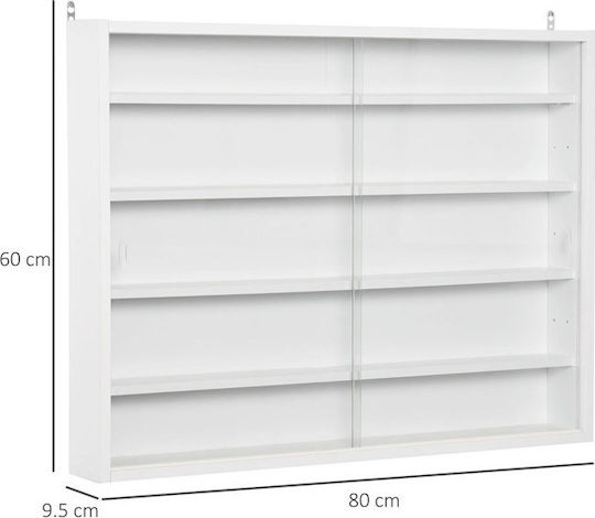 Hängende Wohnzimmer-Vitrine aus weißer Spanplatte mit Glas 80x9.5x60cm