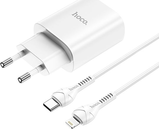 Hoco Φορτιστής με Θύρα USB-C και Καλώδιο USB-C - Lightning Power Delivery Λευκός (N14)