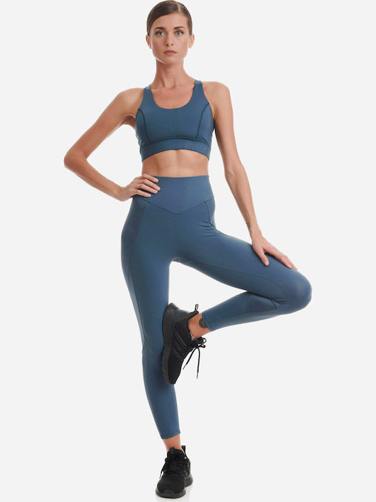 Leggings Pentru Instruire Colan Lung De Dama Cu Strangere Talie Înaltă Albastru