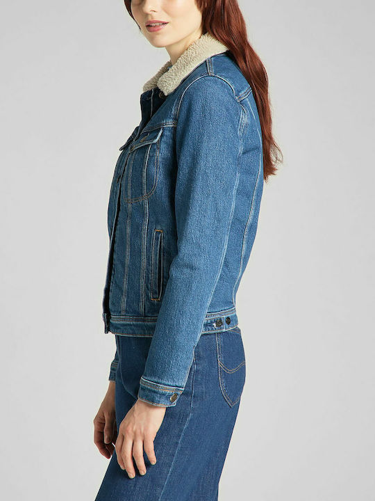 Sherpa Rider Scurtă Jachetă de femei din denim Albastru
