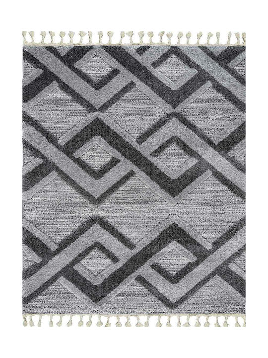 Madi Maze Rug Round with Fringes Grey