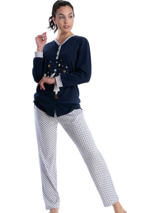 Rachel Winter Women's Pyjama Set Cotton Navy Blue