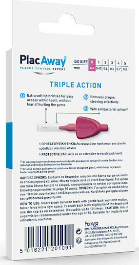 PlacAway Triple Action Μεσοδόντια Βουρτσάκια 0.4mm Ροζ 6τμχ