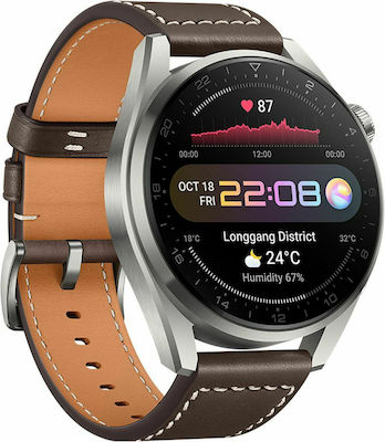 Huawei Watch 3 Pro Classic Titanium 48mm Αδιάβροχο με eSIM και Παλμογράφο (Καφέ)