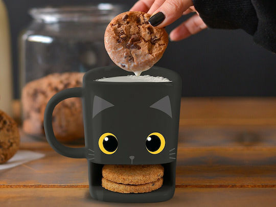Total Gift Cat Biscuit Becher Keramik Schwarz 250ml
