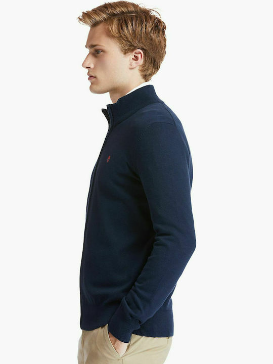 Men's Knitted Cardigan with Zipper Navy Blue