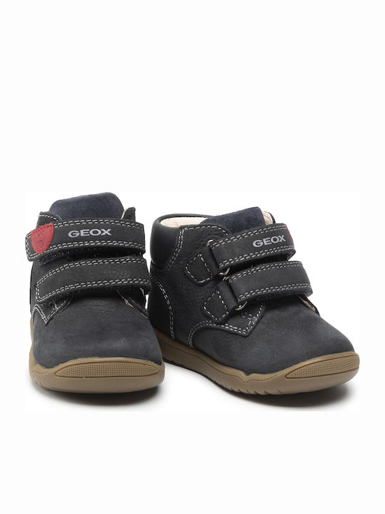 Macchia Anatomical Leather Kids Boots with Velcro Navy Blue