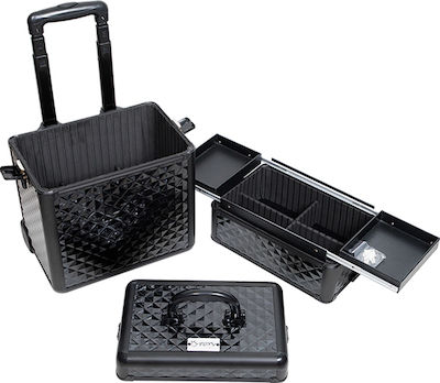 Metallic Cosmetic Case Wheeled Black H27xW32xD21cm