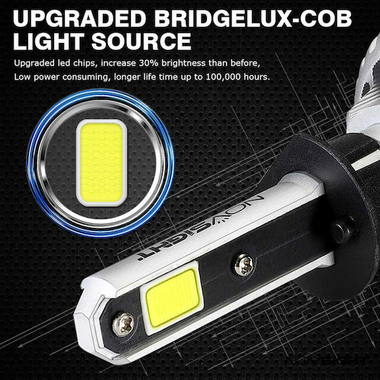 NovSight Lamps Car H1 LED 6500K Cold White 12-24V 72W 2pcs