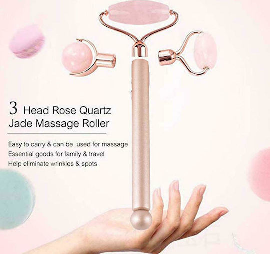 Set 3 în 1 Rolă Facială din Cuarț Roz 3 Bucăți