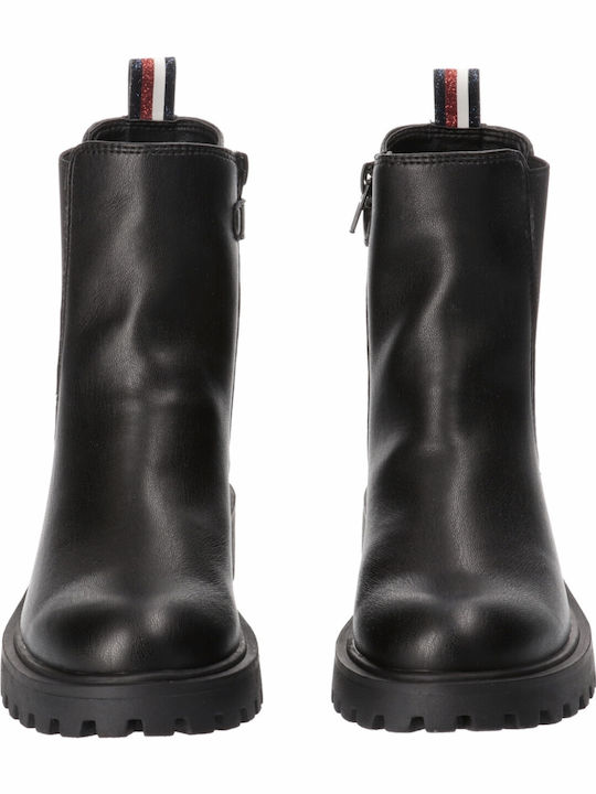 Leather Kids Boots with Zipper Black
