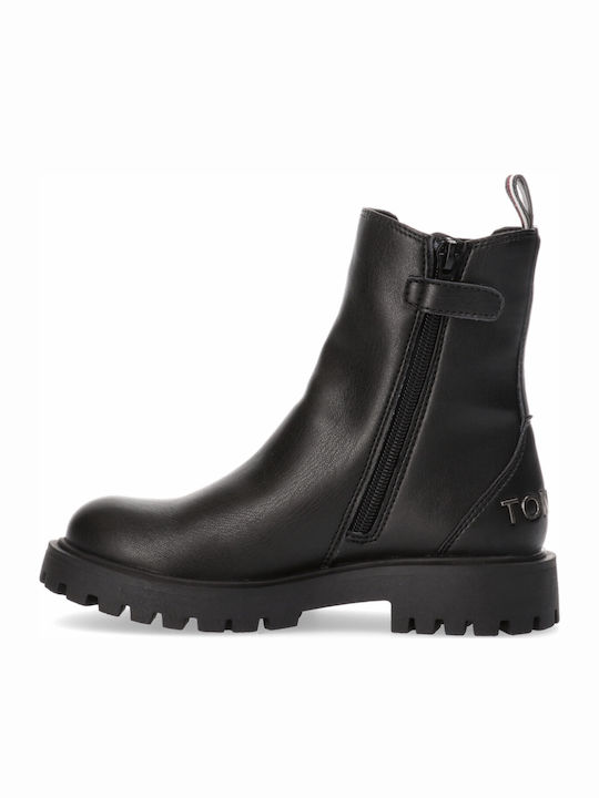Leather Kids Boots with Zipper Black