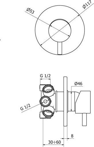 Ottone Meloda Thermostatics Εκτροπέας Εντοιχισμού Ντουζιέρας 2 Εξόδων Ασημί