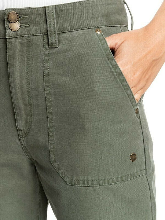 Broken Sun Women's High Rise Fabric Trousers in Relaxed Fit Khaki
