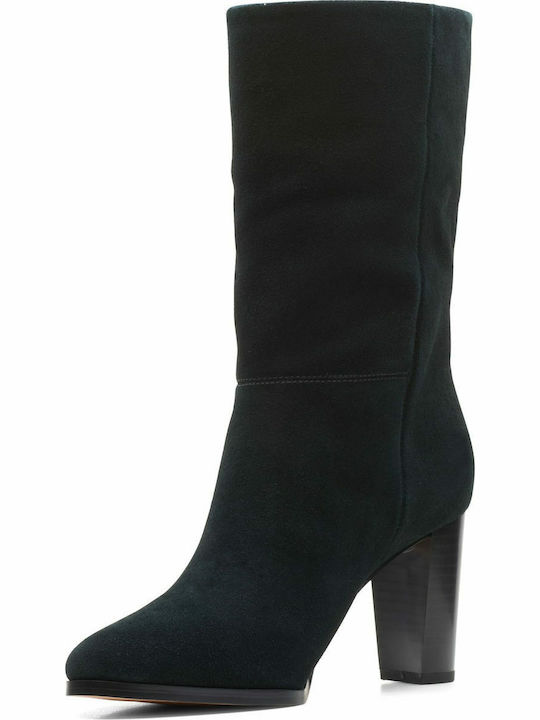Karamo Suede Γυναικείες Μπότες με Ψηλό Τακούνι Μαύρες