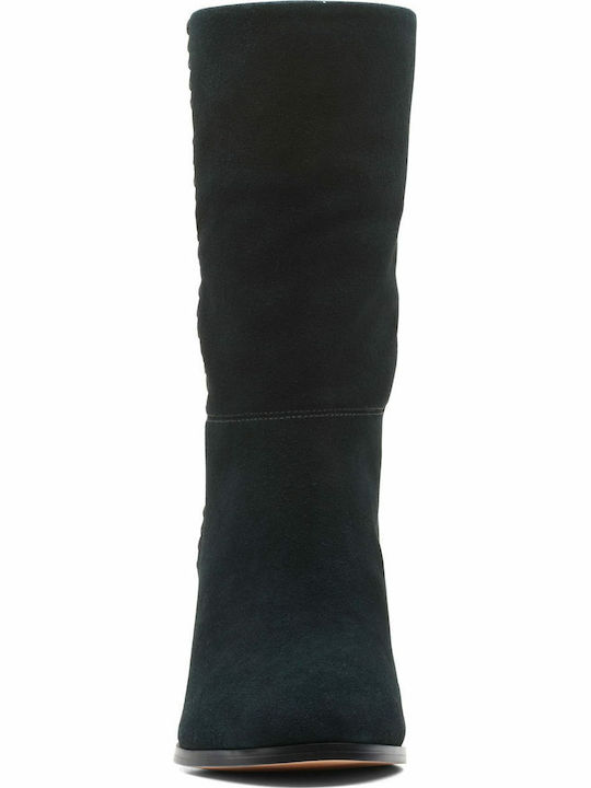 Karamo Suede Γυναικείες Μπότες με Ψηλό Τακούνι Μαύρες