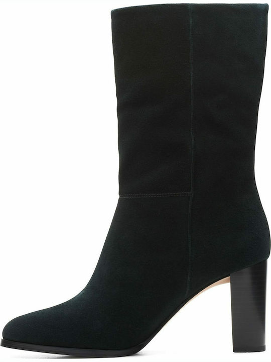 Karamo Suede Γυναικείες Μπότες με Ψηλό Τακούνι Μαύρες