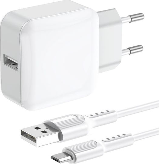 Leewello с USB-A порт и кабел micro USB Quick Charge 3.0 Бял (CDQ-110 + SJX-202)