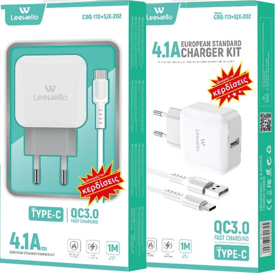 Leewello Ladegerät mit USB-A Anschluss und Kabel USB-C Schnellaufladung 3.0 Weißs (CDQ-110 + SJX-202)