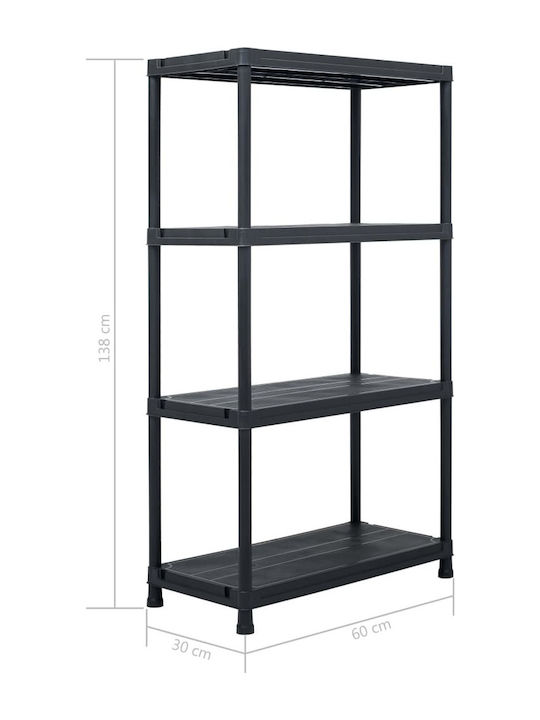 Plastic Outdoor Shelving Unit with 3 Shelves Black 60x30x138cm