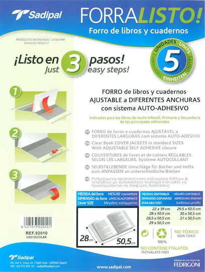 Sadipal Sticker Sheet Book Cover Protection or Notepad Transparent A4 55x28cm 5 Pieces