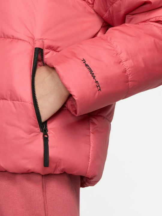 Sportswear Women's Short Puffer Jacket for Winter with Hood Pink