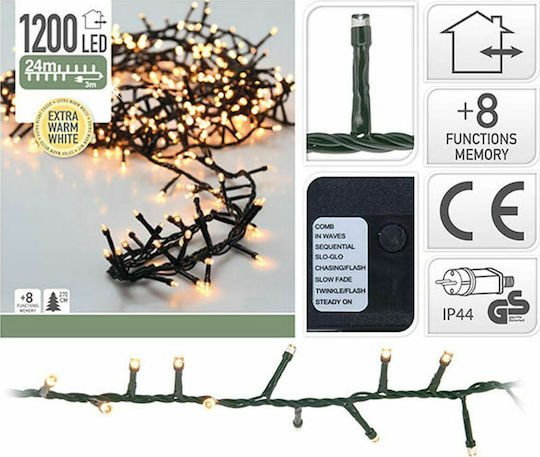 1200 Lights LED 24m. White in String 1pcs