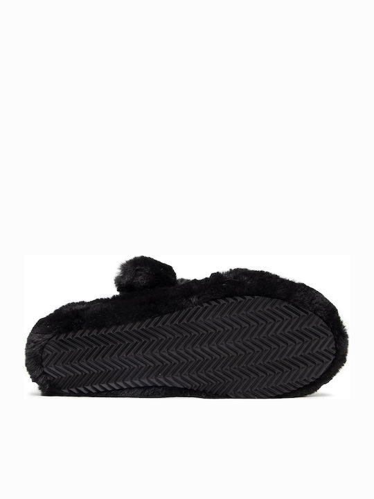 Cozy Wedge Damen Hausschuhe mit Offene Zehenpartie mit Pelz Schwarz