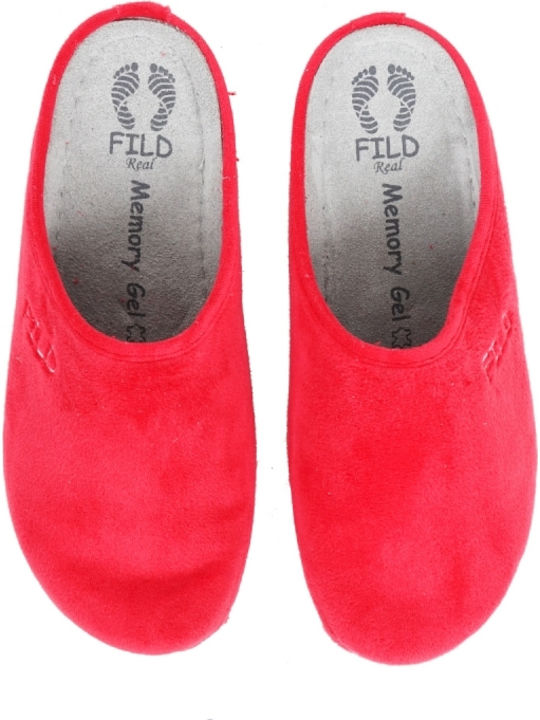 Damen-Winterpantoffeln mit anatomischer Zwischensohle aus Leder FILD ALTEA-03 RED