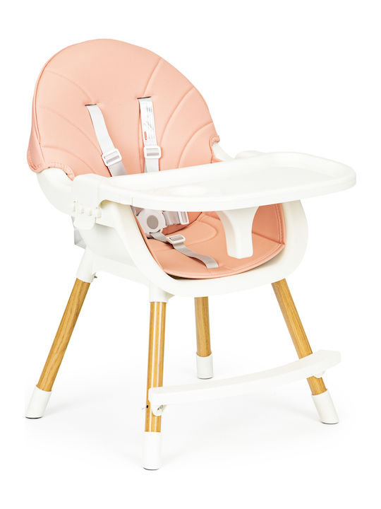 Ecotoys Scaun Înalt De Masă Bebe 2 În 1 Cu Înălțime Reglabilă Roz