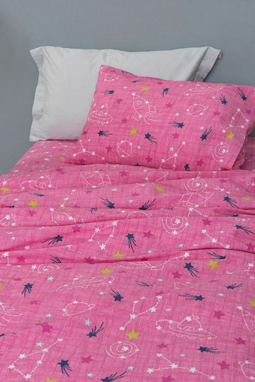 Palamaiki Luminous Детски калъф за възглавница от 100% памук 50x70cm Comet Fuchsia