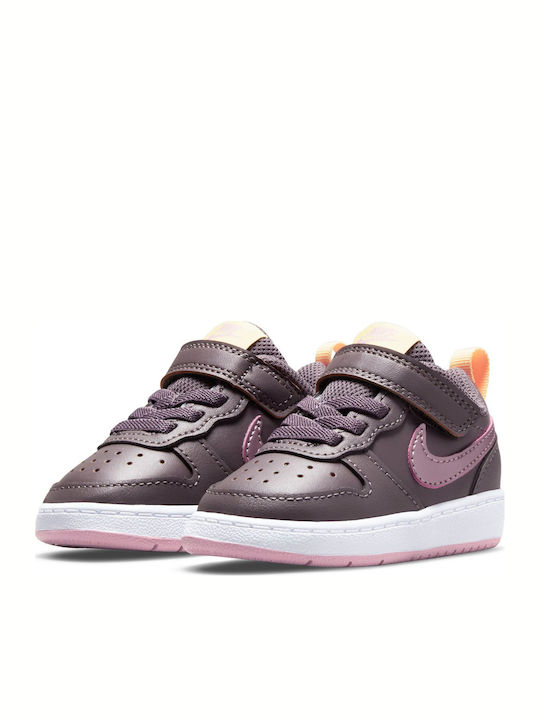 Court Borough Low 2 Kids Sports Shoes with Hoop & Loop Closure Violet Ore Pink Glaze Melon Tint