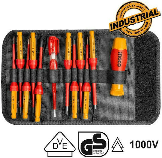 Ingco Σετ 12 Κατσαβίδια Ηλεκτρολόγου VDE 1000V με 12 Εναλλασσόμενες Μύτες