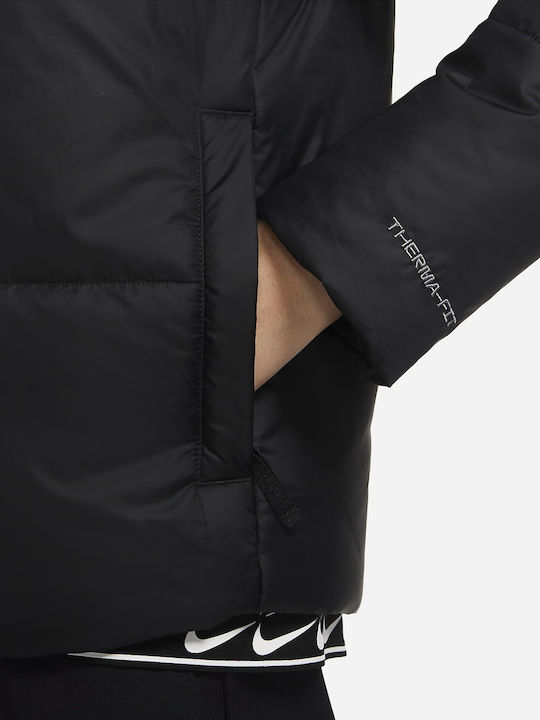 Sportswear Women's Hiking Short Puffer Jacket Waterproof for Winter with Hood Black
