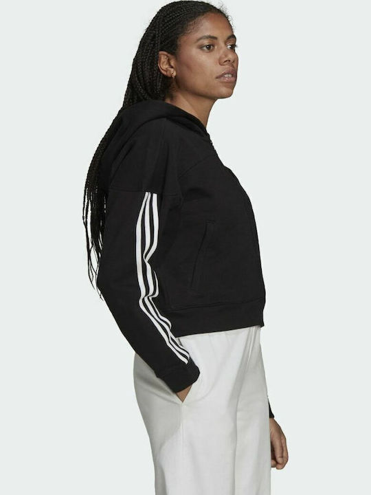 Cropped Women's Sweatshirt Jacket Hooded Black