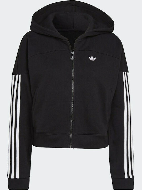 Cropped Women's Sweatshirt Jacket Hooded Black