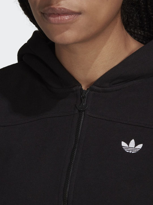 Cropped Women's Sweatshirt Jacket Hooded Black