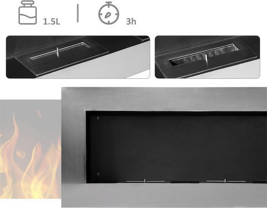 HomCom Indoor Wall Mounted Bioethanol Fireplace Silver 110x14x54cm