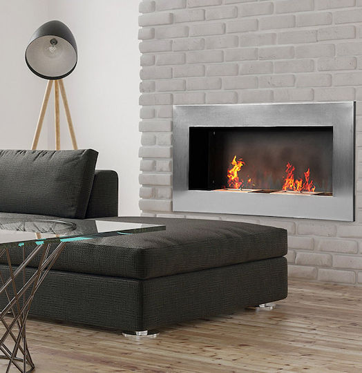 HomCom Indoor Wall Mounted Bioethanol Fireplace Silver 110x14x54cm