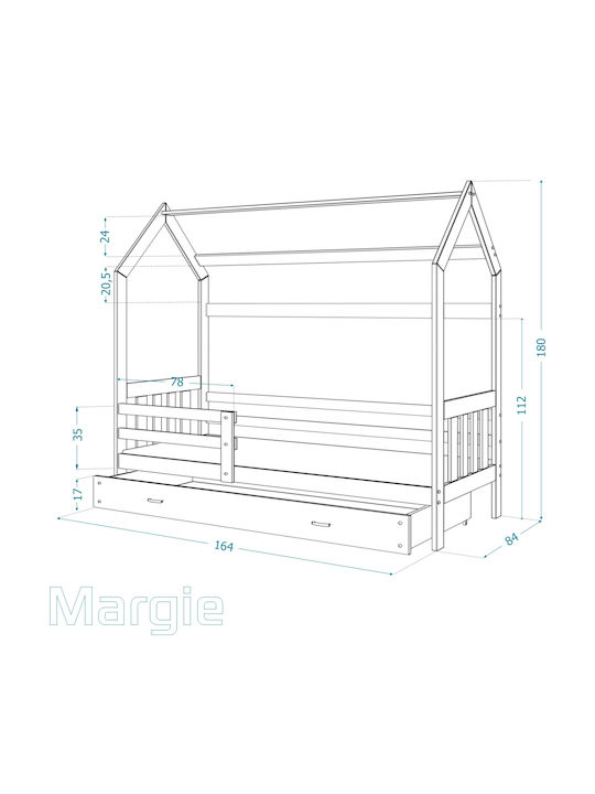 Παιδικό Κρεβάτι Τύπου Montessori Μονό για Στρώμα 80x160cm Φυσικό Margie