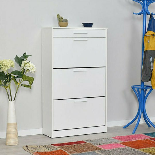 Flat Wooden Shoe Organizer with 3 Shelves White 75x29x128cm