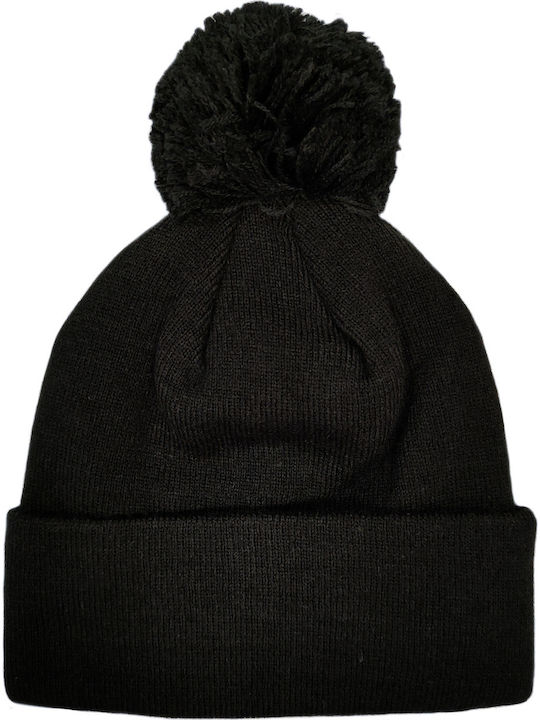 Velly Pom Pom Beanie Unisex Σκούφος Πλεκτός σε Μαύρο χρώμα