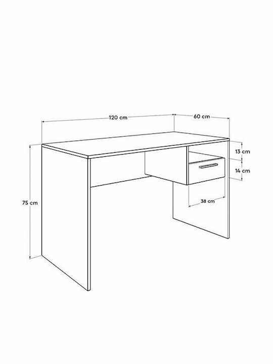 Desk Concept Wooden White 120x60x75cm