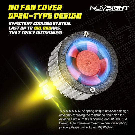 NovSight Λάμπες Αυτοκινήτου & Μοτοσυκλέτας H7 LED 3000K Θερμό Λευκό 12-24V 72W 2τμχ